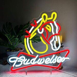 Budweiser Clydesdale LED Neon Sign 13.8” x 13.1” USB Plug-In Bar Décor - New